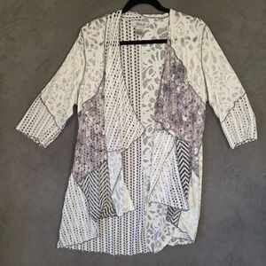 Anis A Cardigan Top Women's Large Crochet Lace Boho Lagenlook Artsy Coastal